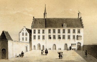 37678 Gezicht op het Provinciaal Gerechtshof in de hoofdgebouwen van de voormalige St.-Paulusabdij te Utrecht, vanaf ...